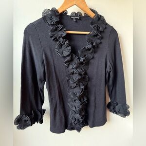 SAMUEL DONG 3D Zip‎ Cardigan Sweater Whimsigoth Fairy Grunge Floral Black M